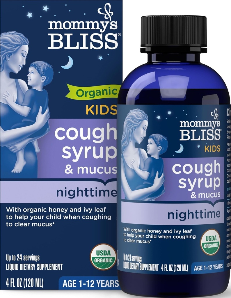 Anne'nin Bliss Organik Çocuk Gece Saati, Agave & Honey, Ivy Leaf, çinko, C, +Herbal Nighttime Mix, 4 Fl z