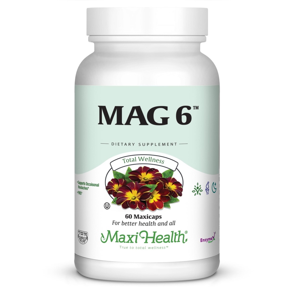 Magnezyum B6 Mag 6 Magnezyum B6 Vitamin B6 Sağlıklı Kemik Mineralizasyonu, Destek Nerve & Muscle Function, Energy Metabolism - Non-GMO, Vegan, Gluten Free, Kosher 60 Capsules