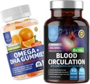 Number One Nutrition N1N Premium Blood Circulation Supplement with [8 Güçlü Herbs & Vitaminler] ve Omega 3 6 9 + DHA Gummies, 2 Pack Sche