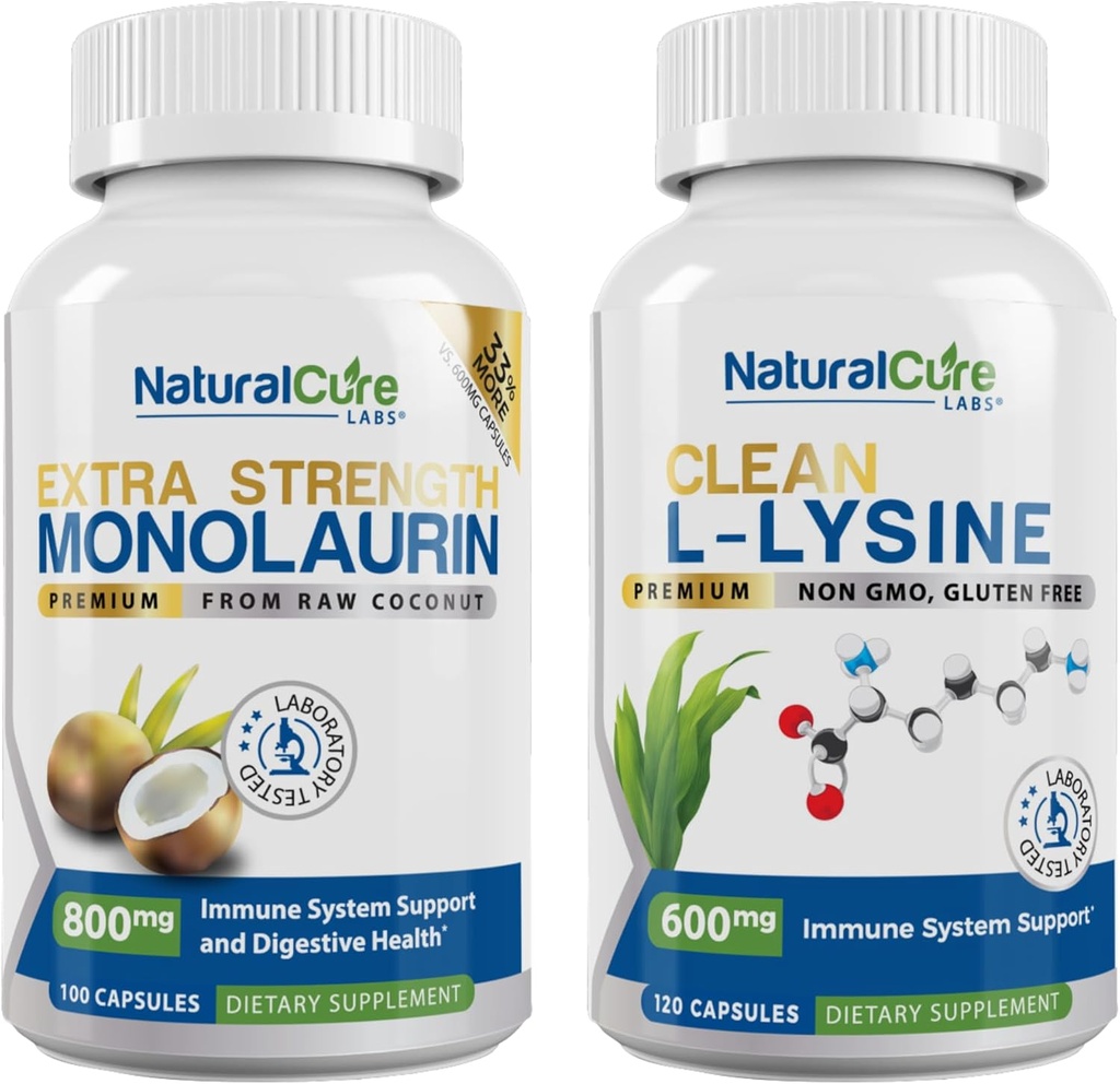 Natural Cure Labs Sche: Ekstra Kuvvet Monolaurin 800 mg + Temiz L-Lysine 600 mg