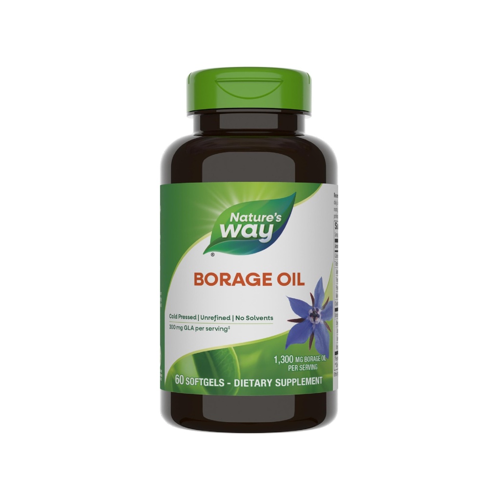 Nature's Way Borage Oil, Cold Pressed & Unrefined, GLA Supplement, 300 mg GLA ve 440 mg Linoleic Acid per Service, 60 Softgels (Pazarlama May Vary)