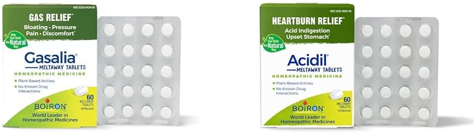 Boiron Gasalia Tabletleri ve Asitil Tabletleri Gaz, Bloating, Acid Reflux, Heartburn, Indigestion ve Upset Stomach Relief - 60 Her Kont