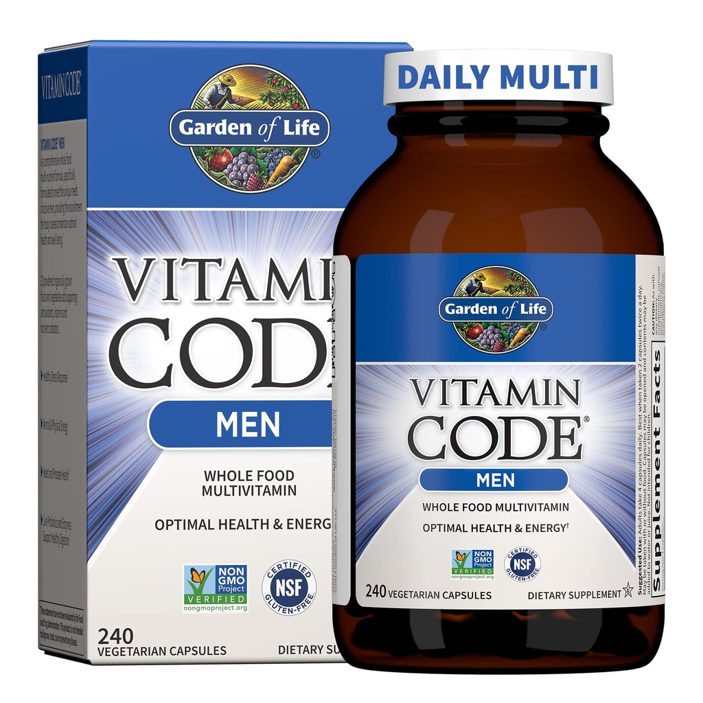 Life Vitamin Code Whole Food Multivitamin for Men - 240 Capsules, Erkekler için Vitaminler, Enerji, Kalp, Prostate Health, Vegetarian Men's Multivitamins