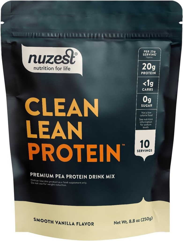 Nuzest - Pea Protein Toz - Temiz Lean protein, Premium Vegan Bitki Temel Protein Toz, Süt Ücretsiz, Gluten Free, GMO Free Protein Shake, Smooth Vanilla, 8.8 ozzz
