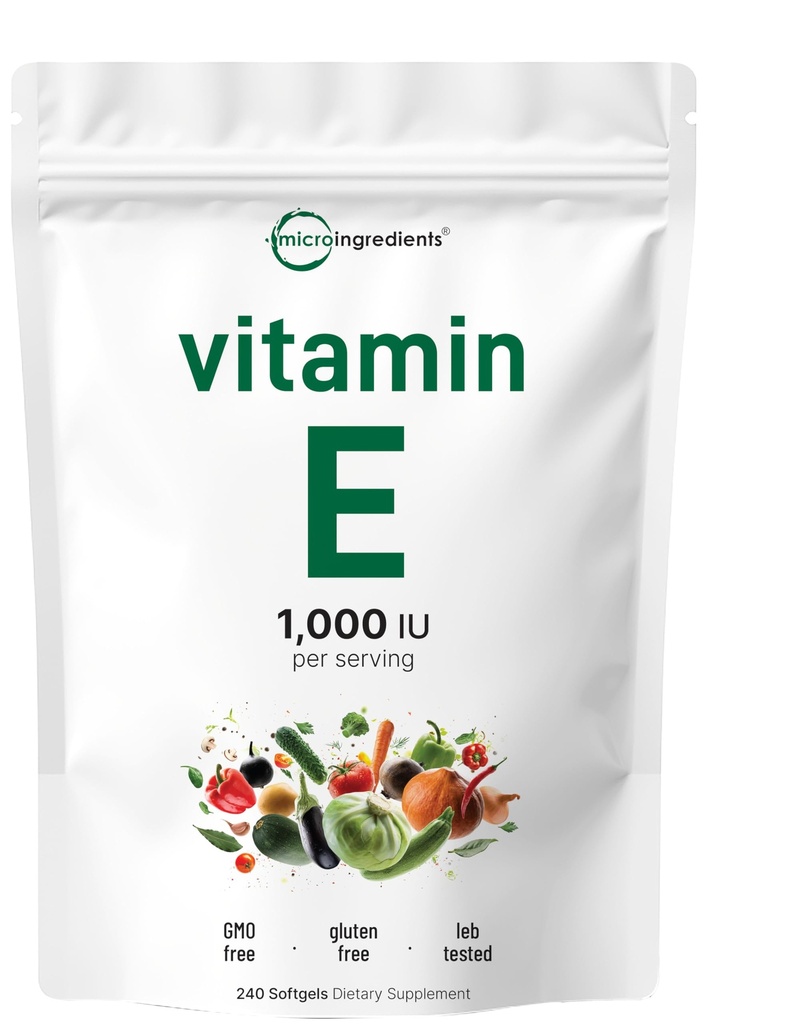 Mikro Malzemeler E 1000IU, 240 Softgels | Saf Vitamin E Petrol Pilleri | Skin, Face, Heart, & Immune Health | Non-GMO, Gluten Free