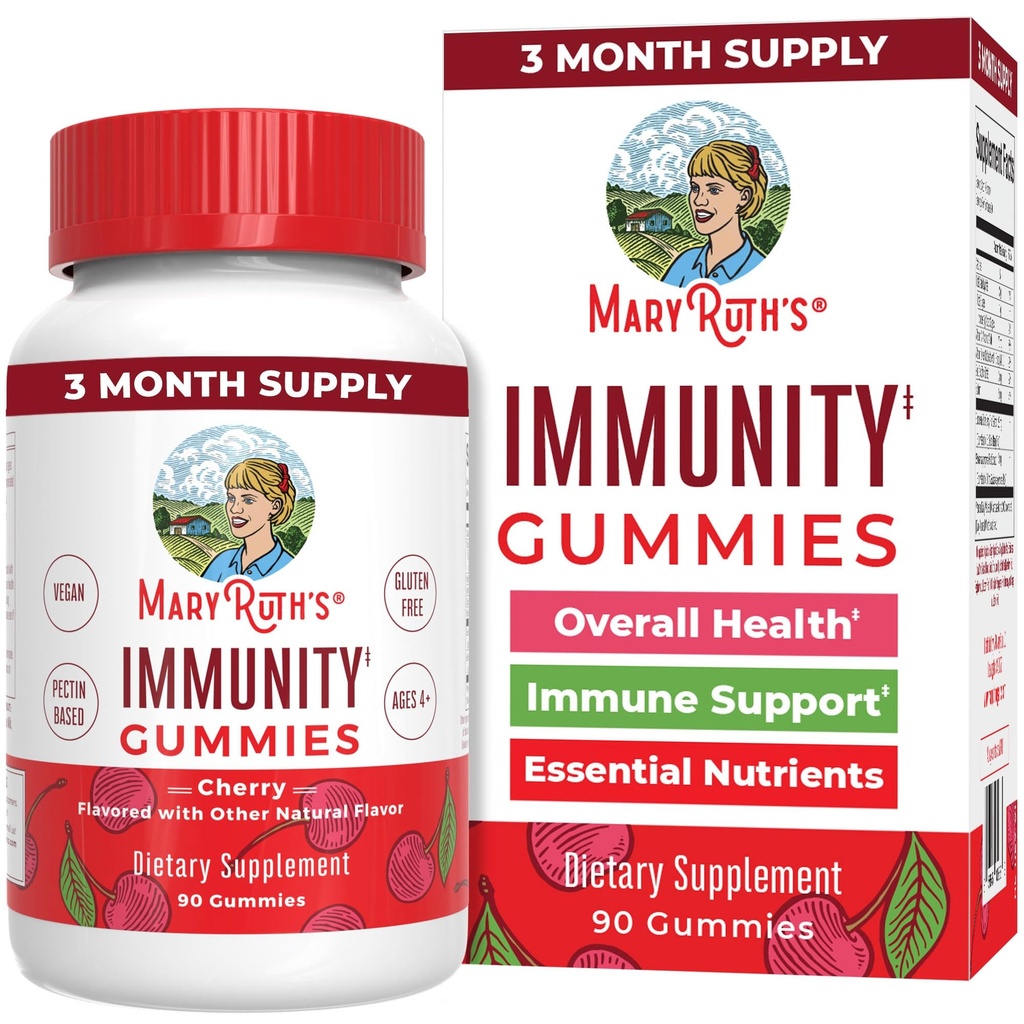 Ruth's 5-1 Immunity Gummies with Elderberry for Kids & Yetişkinler | Cherry | Pectin Temel | Vegan | 90