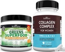 Super Greens Toz Probiyotiks Prebiyotiks ve Digestive Enzymes (30 Hizmet) Plus Hydrolyzed Collagen Peptide Capsules (45 Day Supply)