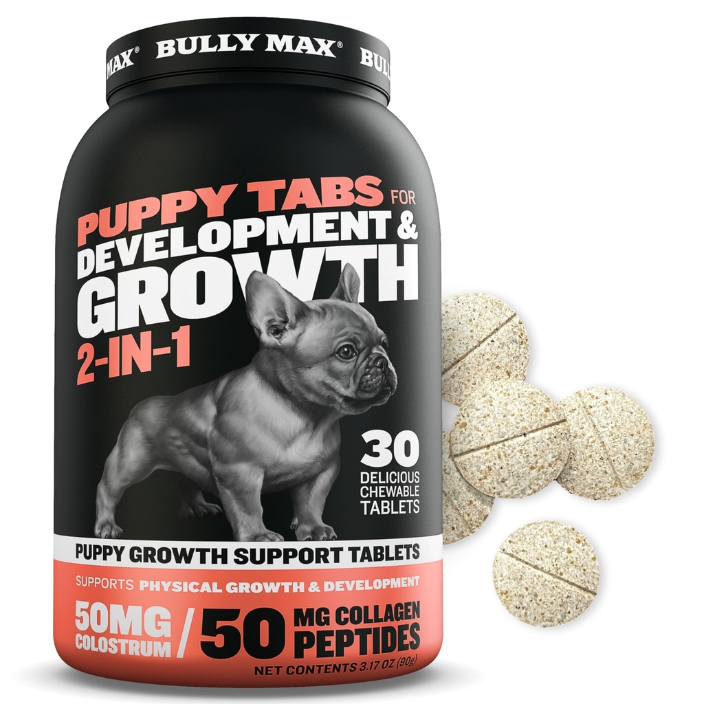 Bully Max 2in-1 Puppy Vitamins - Puppies'in Gelişimi ve Büyümesi için 30 Chewable Tablet - Köpek Tedavileri, Küçük Köpekler için Vitamin & Supplements - Büyük Breed Büyülü Pups - Gıda Topper olarak kullanılabilir