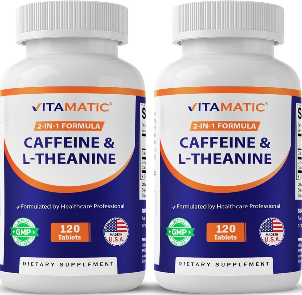 Vitamatic Caffeine Pills with L-Theanine - 300 mg Per Tablet - 120 Vejetaryen Tabletler ( 2, Toplam 240 Tablet)
