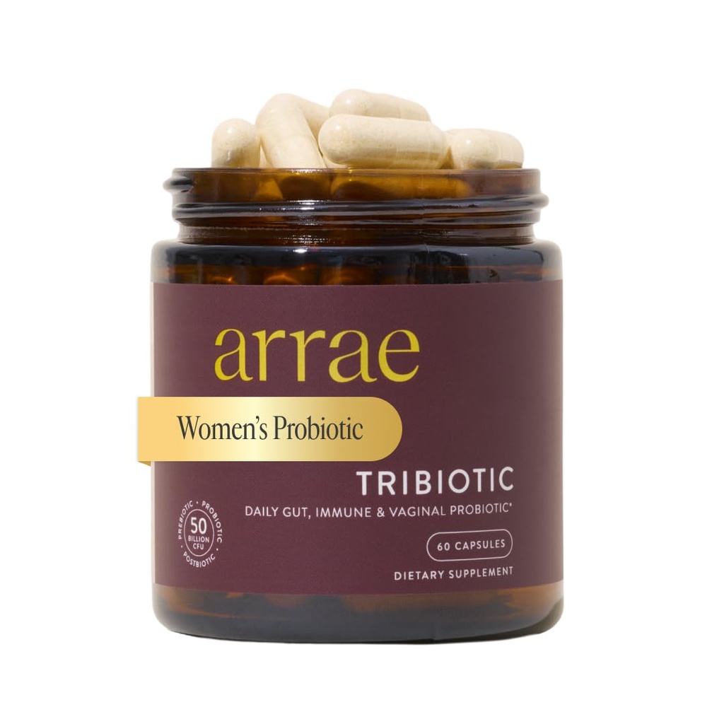 Arrae Tribiyotik, Kadınlar için Probiyotikler, Vaginal pH Dengesi için Destek, Gut, Immune ve Feminine Health, Prebiyotiks, Probiyotiks, Postbiyotiks, 60 Count