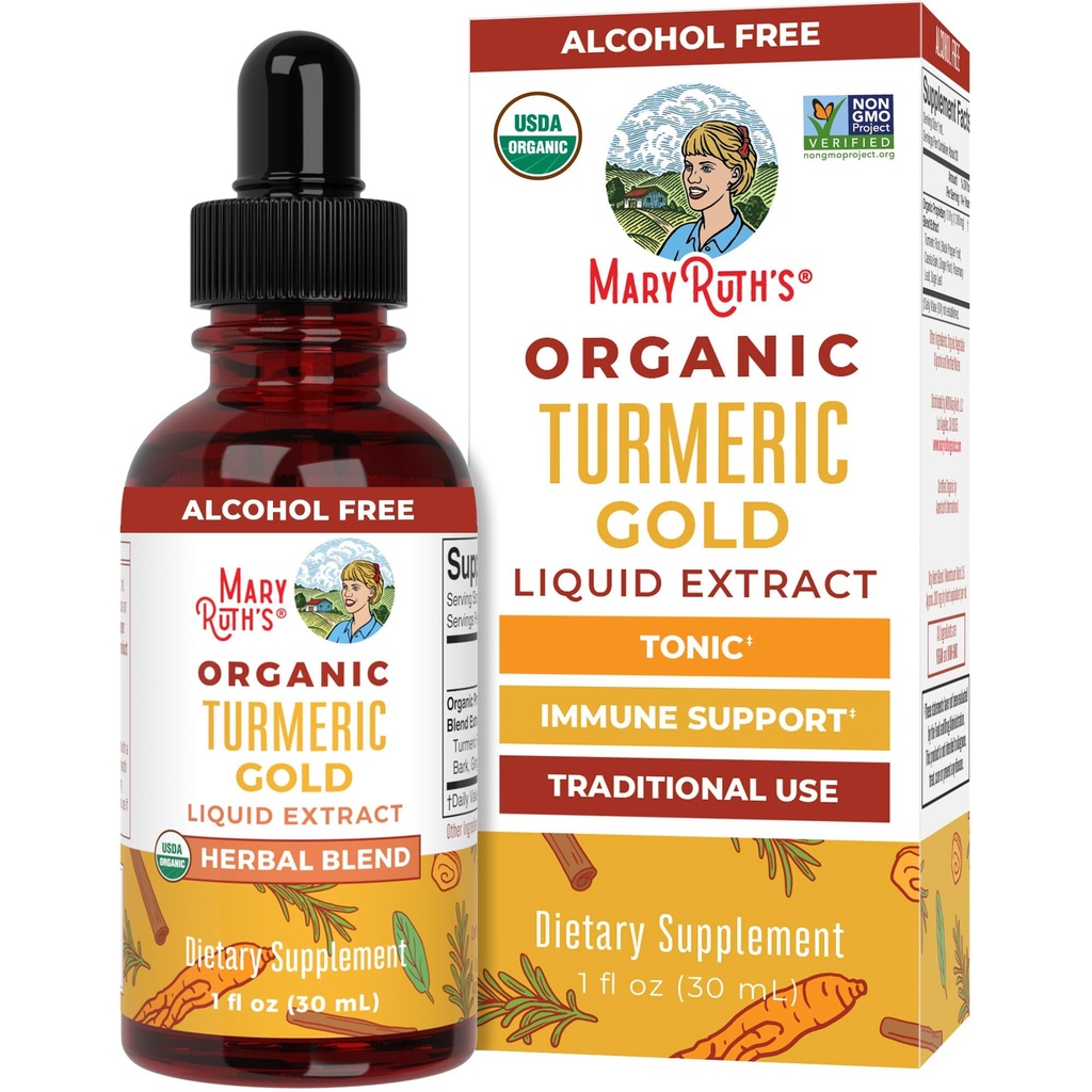 MARYRUTH'S Organics USDA Turmeric Gold Liquid Drops | Herbal Blend | Turmeric Curcumin | Black Pepper | Cassia Cinnamon Bark | Ginger Root | Immune Support | Non-GMO Project Verified | Vegan | 1oz