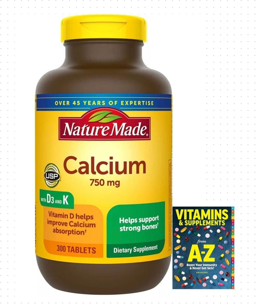 Adventure Homeuba 750 mg D3 ve K, Bone Support için Diyetsel Tamam, 300 Tablet+ Daha İyi Rehber Vitaminleri Kitabı Ücretsiz
