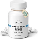 Cheers Magnezyum Citrate 320 mg | Destekler Kas & Nerve Health, Immune Boost & Stres Yardım | Vitamin B6 & çinko | Non-GMO, Vegan, Yapay Malzemeler | 90 Capsules