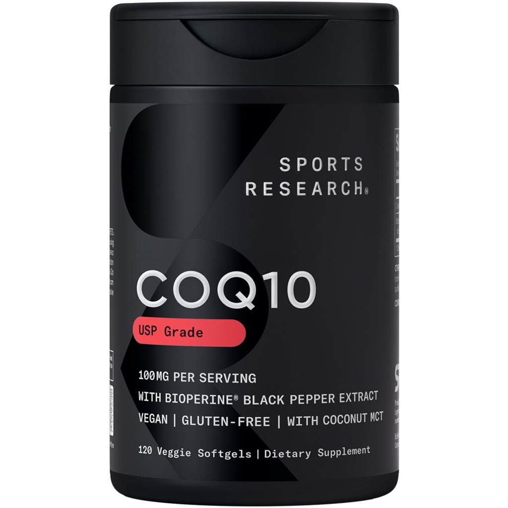 Spor Araştırmaları CoQ10 (100 mg) Daha İyi Aborpsiyon için w/Coconut Oil & Bioperine (Black Pepper) Geliştirildi (120 Veggie Softgels)