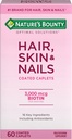 Nature's Bounty Optimal Solutions Saç, Skin & Nails Formula, 3.000 mcg Biotin, 60 Kaplamalı Caplets, 20 Toplam Hizmetler