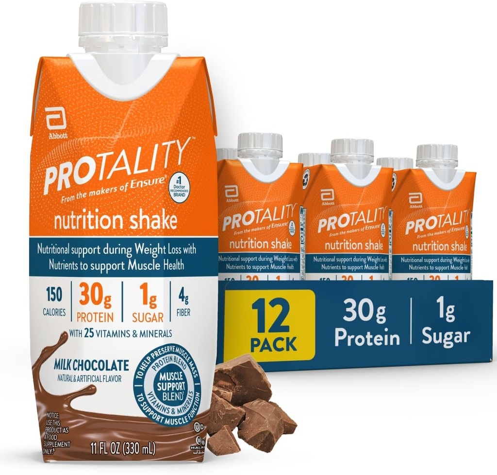 Süt Çikolata Beslenme Shake | 30g protein, 1g Sugar | Kilo kaybı sırasında Kas Sağlığı için Beslenme Desteği | 12 Pack