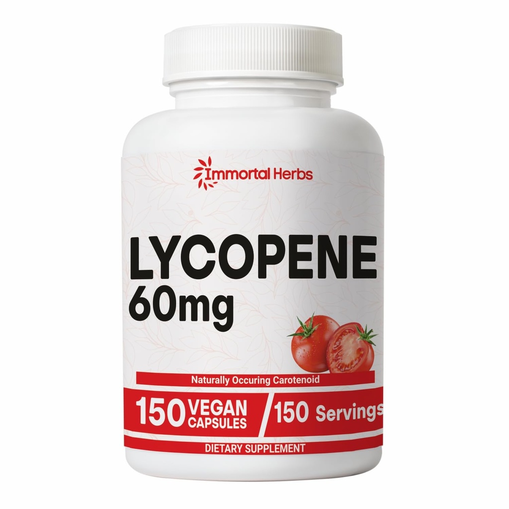 Lycopene Supplement for Men 60 mg, 150 Capsules, Natural Tomato Extract Toz Skin, Heart & Immune Support, 100% Veg Lycopene Kompleksi, Non-GMO ve Gluten Free Carotenoid Tamam