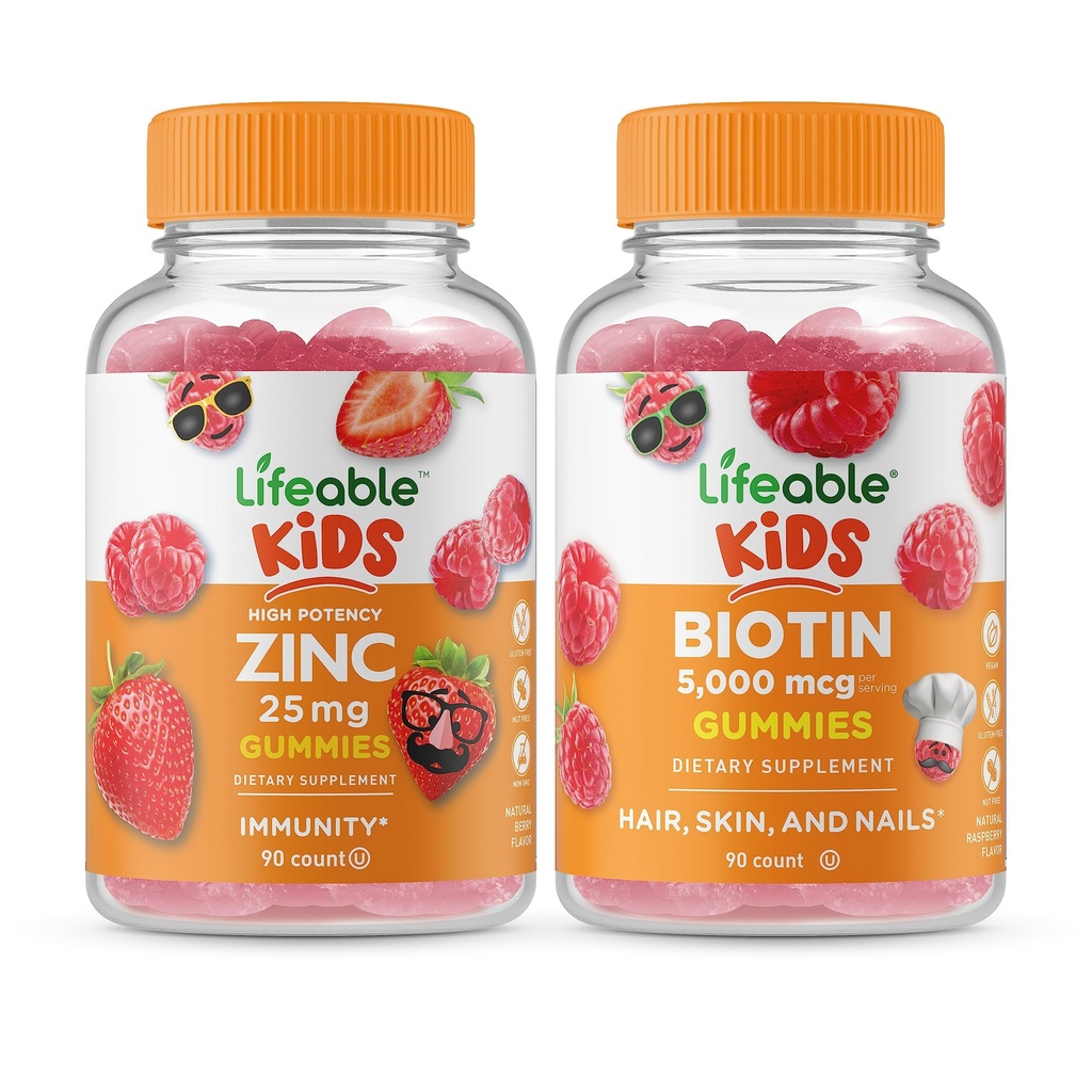 Lifeable çinko 25 mg Kids + Biotin Kids, Gummies Sche - Great Tasting, Vitamin Supplement, Gluten Free, GMO Free, Chewable Gummy