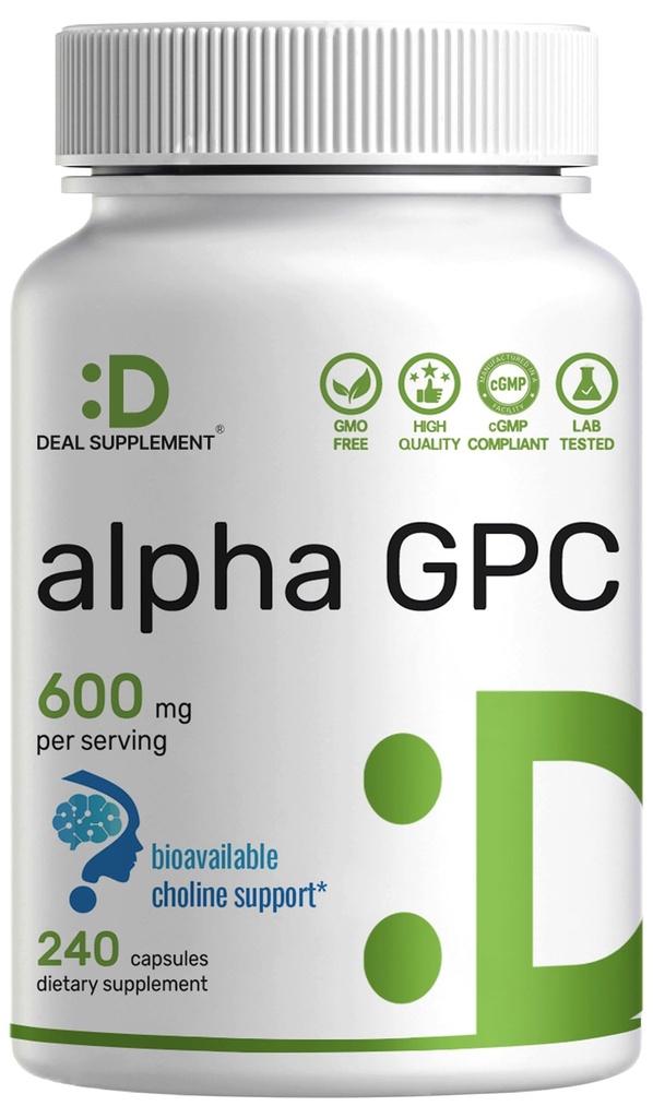 Alpha GPC 600 mg Oda başına 240 Capsules – Bio available Choline Replenishment – Nootropic Brain Health Supplements for Memory and Focus – Non-GMO, Gluten Free