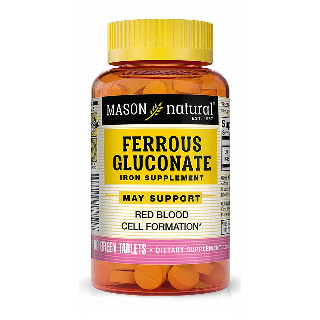 Mason Natural Ferrous Gluconate - Destekler Red Blood Hücre Formasyon, Stomach Iron Supplement, 100 Tablets