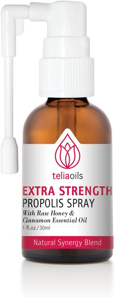 Teliaoils Propolis Spray Body's Defense Support, Soothing Cough & Sore Throat, Helping Mouth irritations, colds, 100% Natural, with Honey & Cinnamon Essential Oil.
