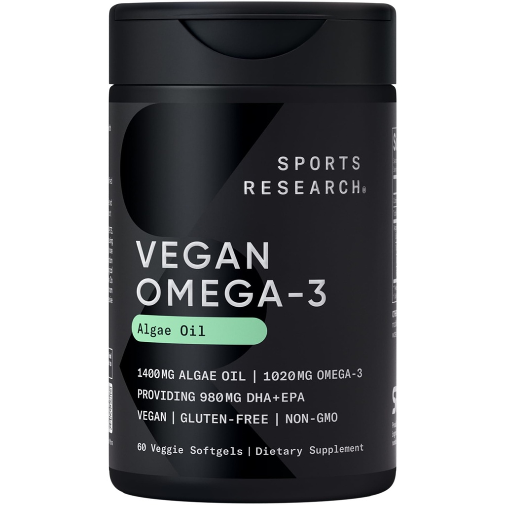 Spor Araştırmaları Vegan Omega-3 Fish Oil Alternative from Algae Oil - En Yüksek Düzeyleri Vegan DHA & EPA Fatty Acids | Non-GMO Tested & Vegan sertifikalı - 60 Veggie Softgels (Carrageenan Free)
