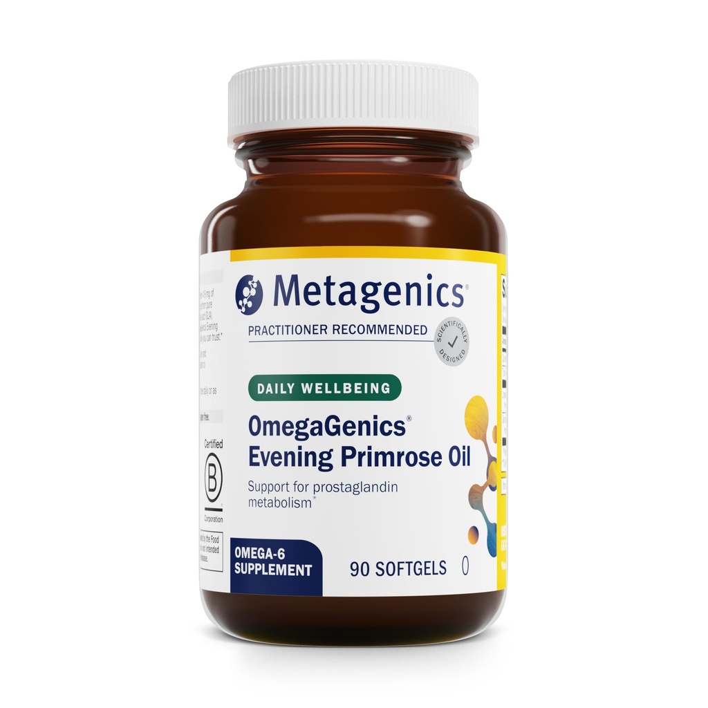 Metagenics OmegaGenics Evening Primrose Oil - 419 mg Omega-6 with 50 mg GLA - Supports Skin, Hormonal, PMS, Menopause & Immune Health* - Non-GMO, Gluten-Free - GMP Certified Facility - 90 Softgels