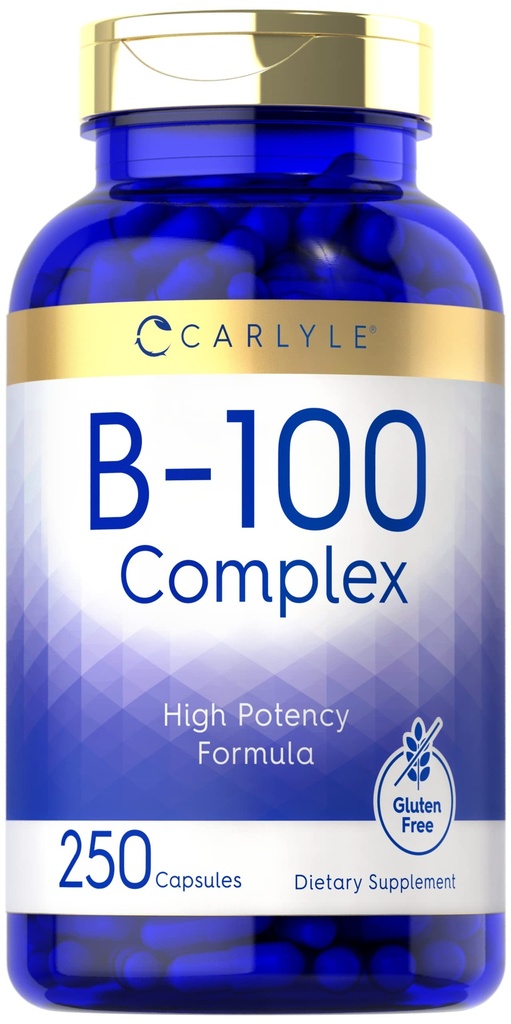Carlyle B-100 Kompleks Vitamin | 250 Capsules | Non-GMO, Gluten Free Supplement
