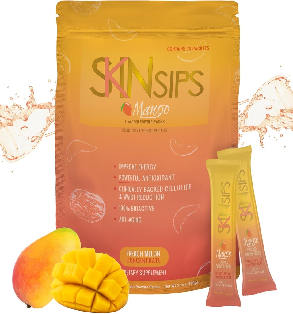 Skin Health & Energy Boost Drink Mix- Sugar Free, SOD B (TM), Fransız Melon Yoğunluğu'ndan Antioksiler, Go Stick Packs, Mango, 30 Packs,