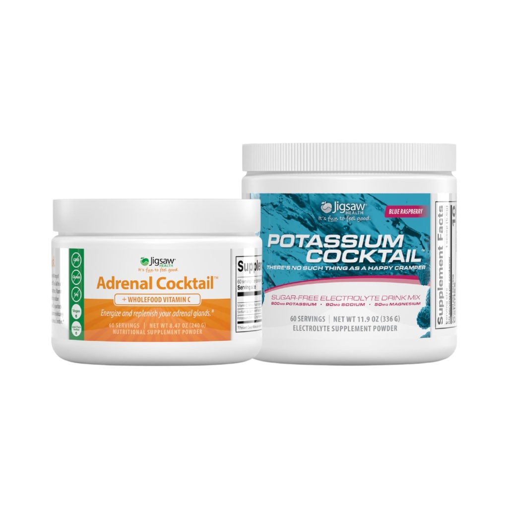 Jigsaw Health Sche | Adrenal Cocktail, 60 Hizmetler (Jar), ve Piyal Cocktail (Mavi Raspberry), 60 Hizmet (Jar)