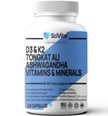 Ashwagandha 10000mg Tongkat Ali 40000mg Supplement with Multivitamin D3 K2 - Erkeklerin Sağlığı ve Stresi, Mood, Enerji, Endurance Support - Ashwagandha Capsules Tongkat Ali for Men USA - 60 Count
