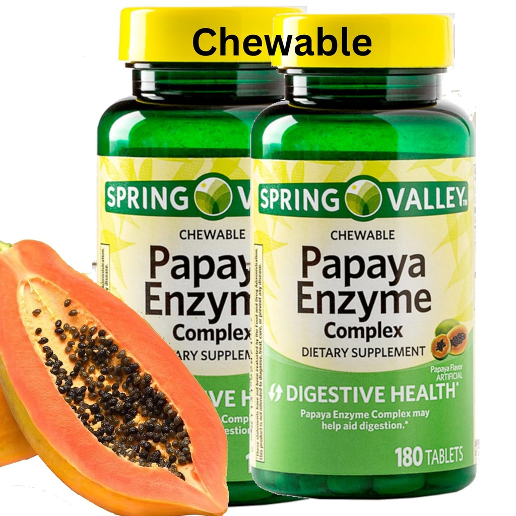 Spring Valley Papaya Enzyme Chewable - 360 Vegan Tablets, Bromelain New Formula Digestive Aid