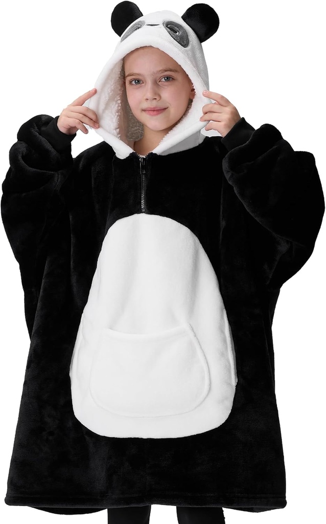 Giggling Getup Wearable Blanket Hoodie for Girls and Boys Sherpa Fleece Hooded Blanket Sweatshirt Warm Cozy Sherpa Wearable Throw Oversized Hoodie with Giant Pocket & Sleeves for Kids Panda