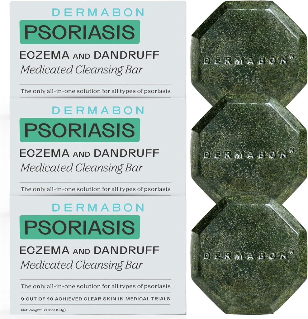 Dermabon% 2 Coal Tar Psoriasis Body Wash & Eczema Bar Soap (3 Pack) | Kontrol ve Relieve Psoriasis, Eczema, Dermatitis ve Dandruff | Aktif Malzemeler Metal Tar Vücut Yıkaması