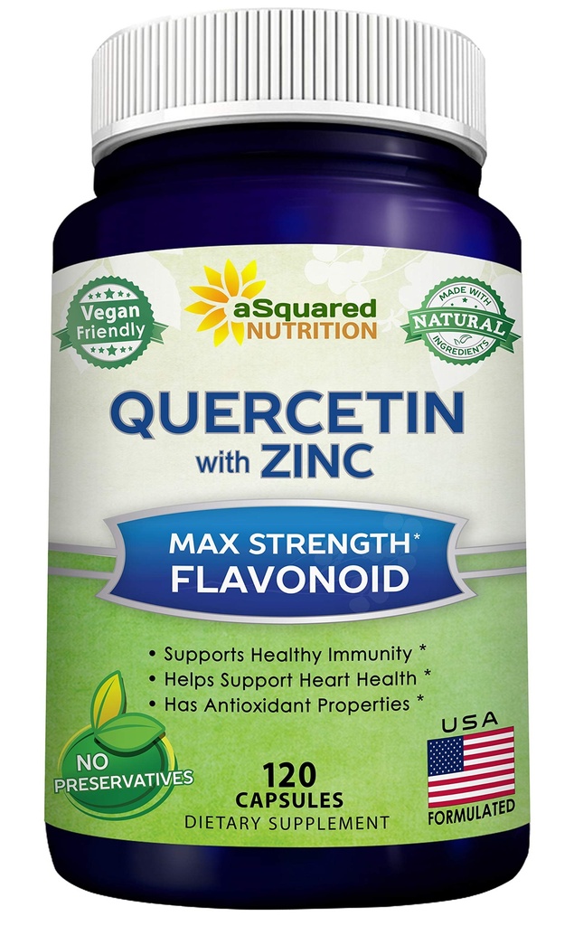 ASquared Beslenme Quercetin 1000 mg ile çinko Supplement - 120 Capsules - Quercetin Dihidrat Siyah Yaşlı ve çinko ile - Max Strength Toz Kompleksi Pills Immune Response
