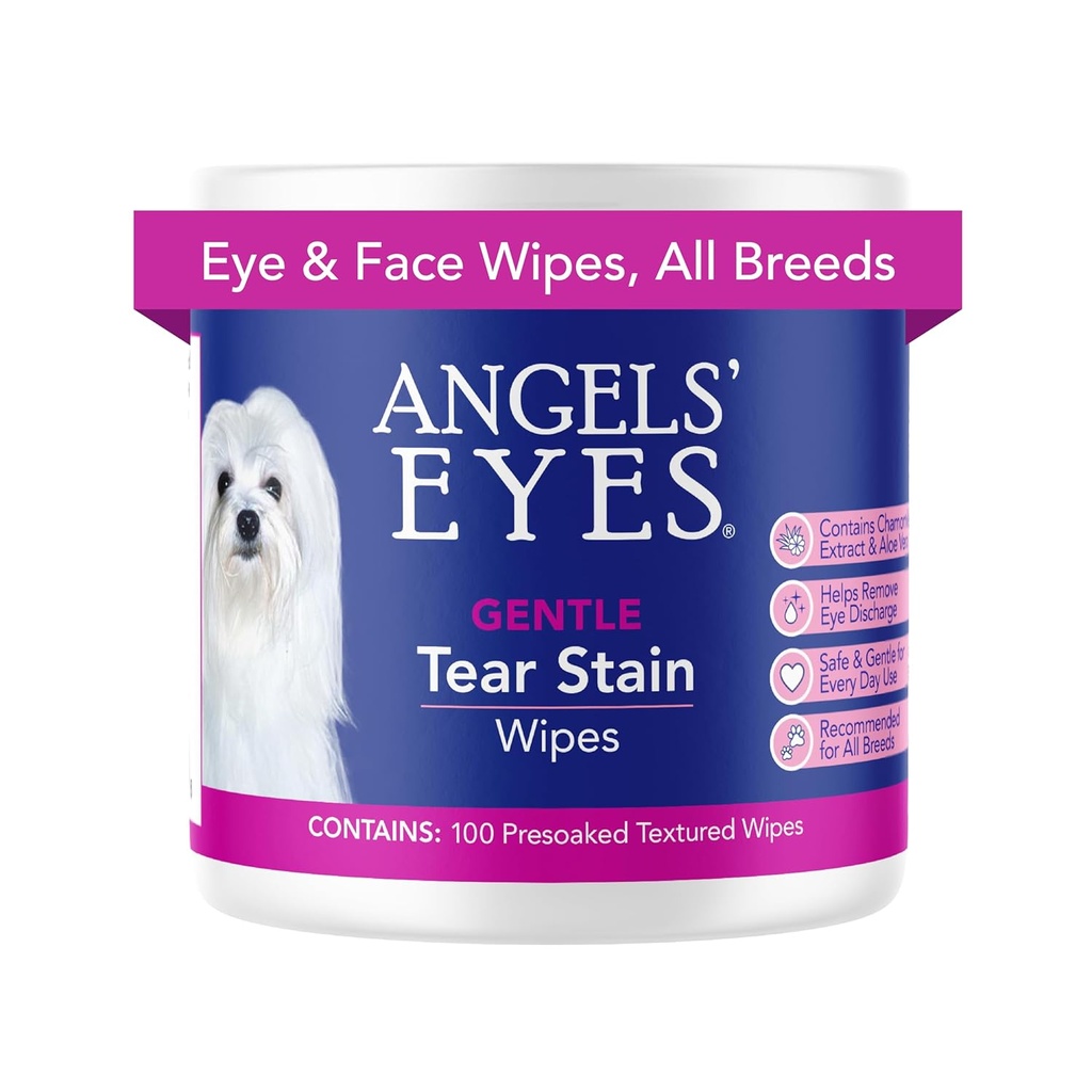 ANGELS' EYES Gentle Tear Stain & Pet Eye All Dogs & Cats Textured Grooming Wipes Recharge & Mucus, Tear Stains, hipoallergenic with Aloe & Chamomile, 100ct