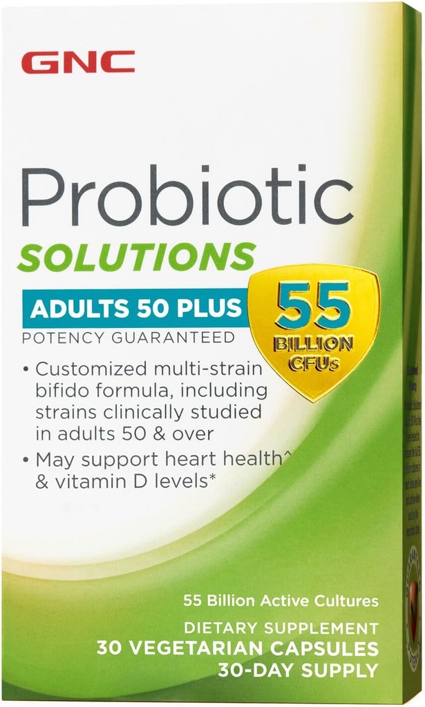 GNC Probiyotik Çözümleri Yetişkinler, Özel Vejetaryen Formula 50+, Destekler Digestive ve Immune Health, 30 Capsules