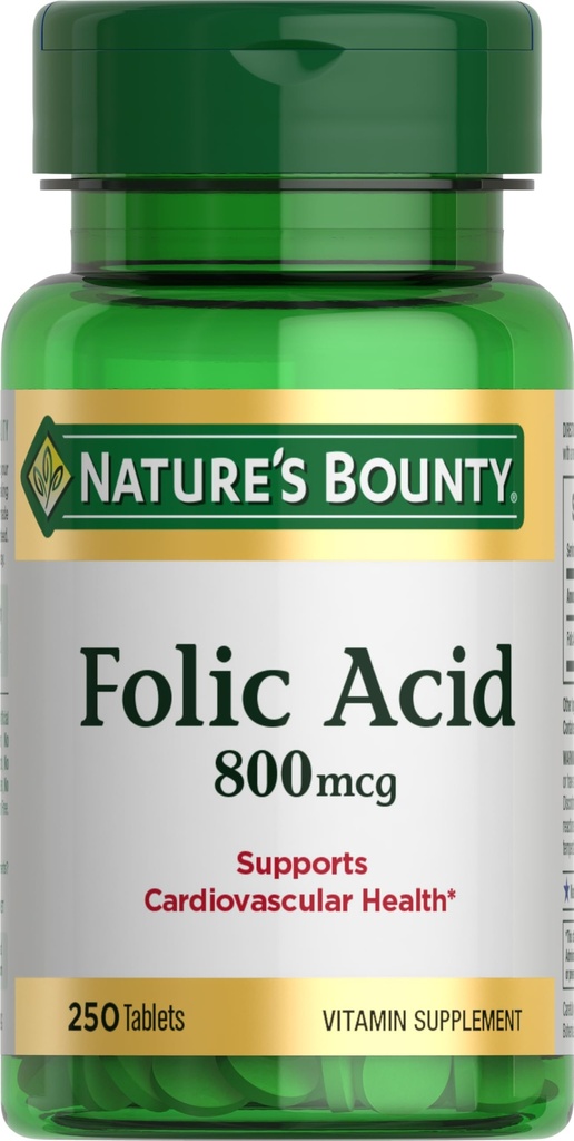 Nature's Bounty Folic Acid Supplement, Supports Cardiovascular Health, 80006, 250 Tablet
