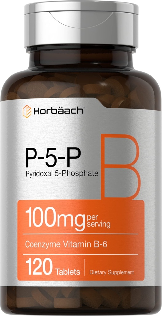 Horbäach P5P Aktif Vitamin B6 100 mg | 120 Tablet | Vejetaryen Supplement, Non-GMO, Gluten Free | Pyridoxal 5 Phosphate | Coenzyme B6 100 mg | 120 Tablet | Vejetaryen Supplement, Non-GMO, Gluten Free | Pyridoxal 5 Phosphate | Coenzyme B6