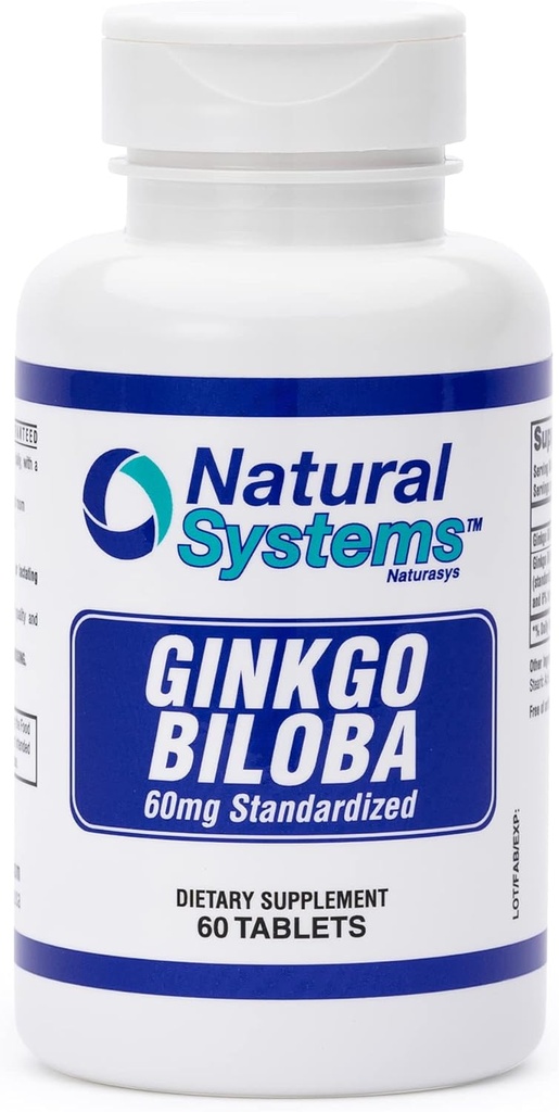 Ginkgo Biloba 60 mg Tarafından Natural Systems 60 Tabletler - Gingko Biloba Toz Beyin Tamamı - Ginkgo Biloba Concentration Supplements - Memory Vitamins for Men and Women - Boost Energy Supplements