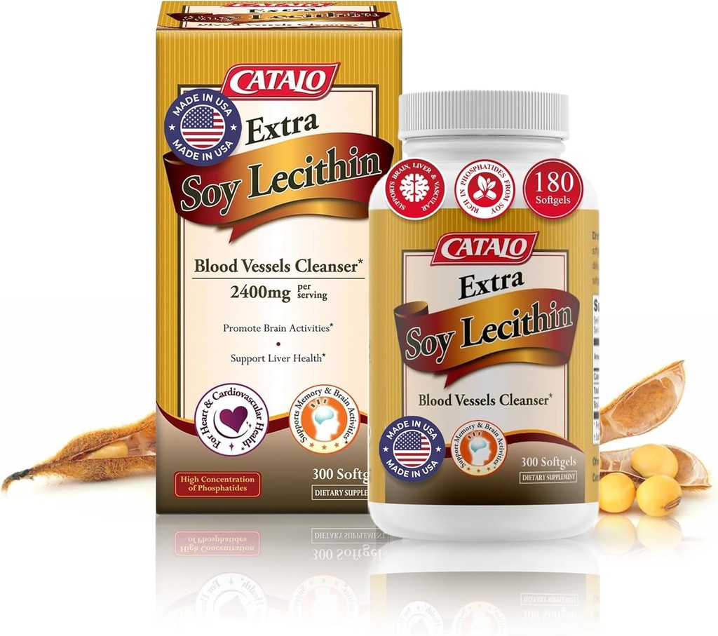 CATALO Ekstra Soy Lecithin Capsules – Blood Gemi Health, Brain Function, and Liver Wellness – Soy Lecithin Supplement for Yetişkinler, 300 Softgels
