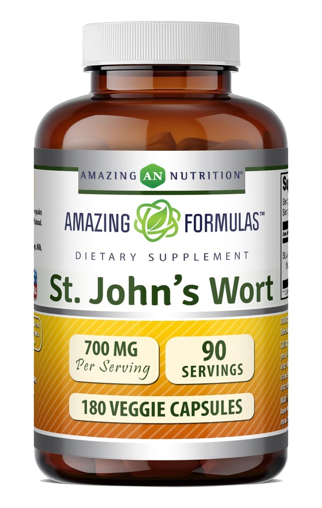 Amazing Formulas St. John's Wort Supplement (Hypericum Perforatum Ekstraksiyon) | Veggie Capsules | Gluten Free | Non-GMO | Made in USA (1 Pack | 180 Count)