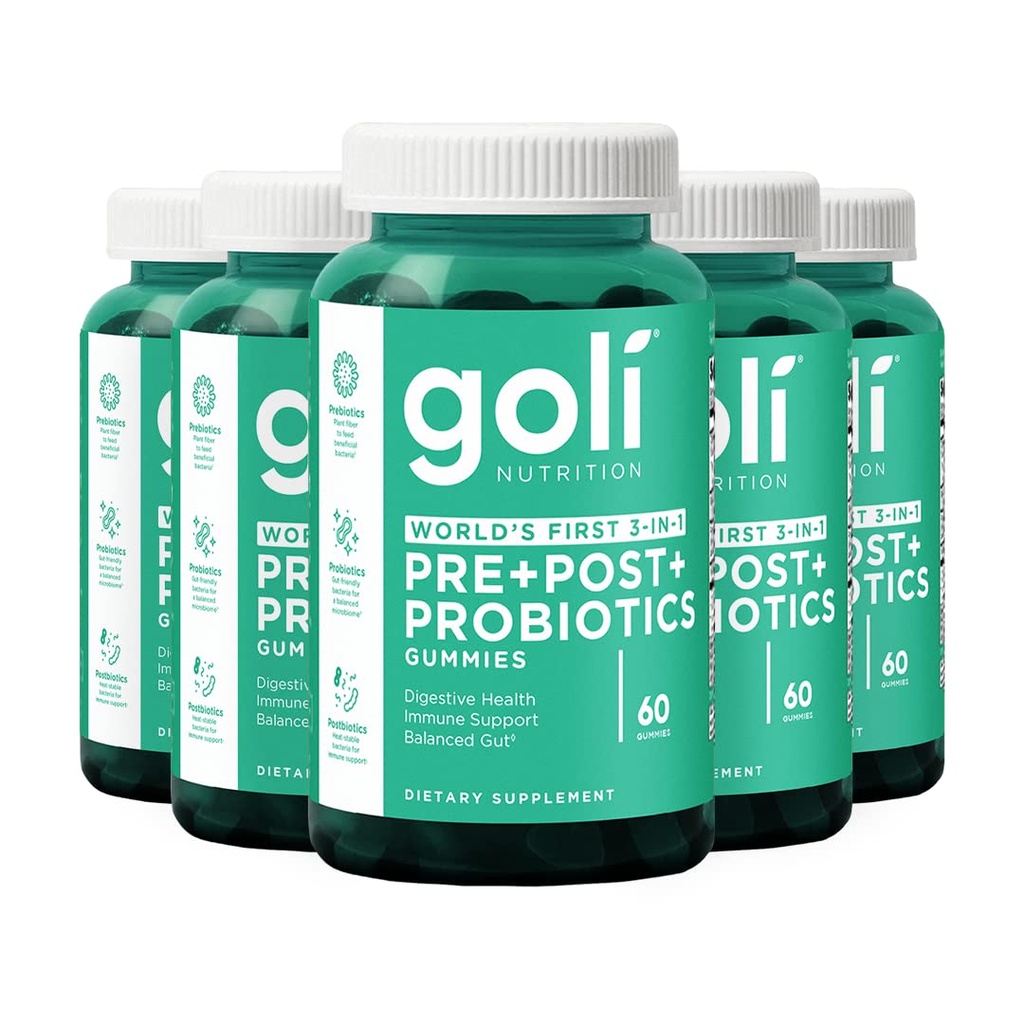 Goli Beslenme Supplement, Pre+Post+Probiyotiks Gummy - 300 Count - World's First 3-in-1 Gluten-Free, Vegan, Non-GMO ve Gelatin-Free.