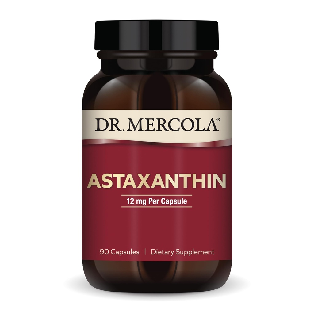 Dr. Mercola Organik Astaxanthin - 12 mg Astaxanthin - Güçlü Antioksi Desteği - Organik Mikroalgae Ekstraksiyon - Non-GMO, Gluten-Free & Soy-Free - 90 Capsules (90 hizmet)