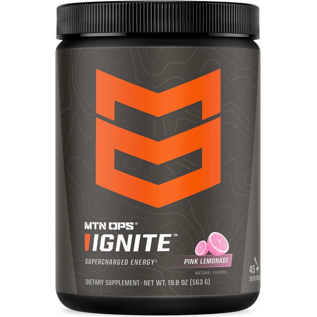 MTN OPS Ignite Energy Drink Toz, Gluten Free Nootropic Supplement Drink Mix, L Arginine, L Citrulline, Caffeine & Nootropic Sugar Free Drink Mix, 45 Hizmet, Pink Lemonade