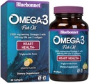Bluebonnet Beslenme Omega-3 Heart Formula Natural Wild Caught Triglyceride Form DHA 600 mg EPA 800 mg - Yüksek Yoğun Kalp Sağlığı Desteği Tamam - Gluten-Free - 60 Softgel