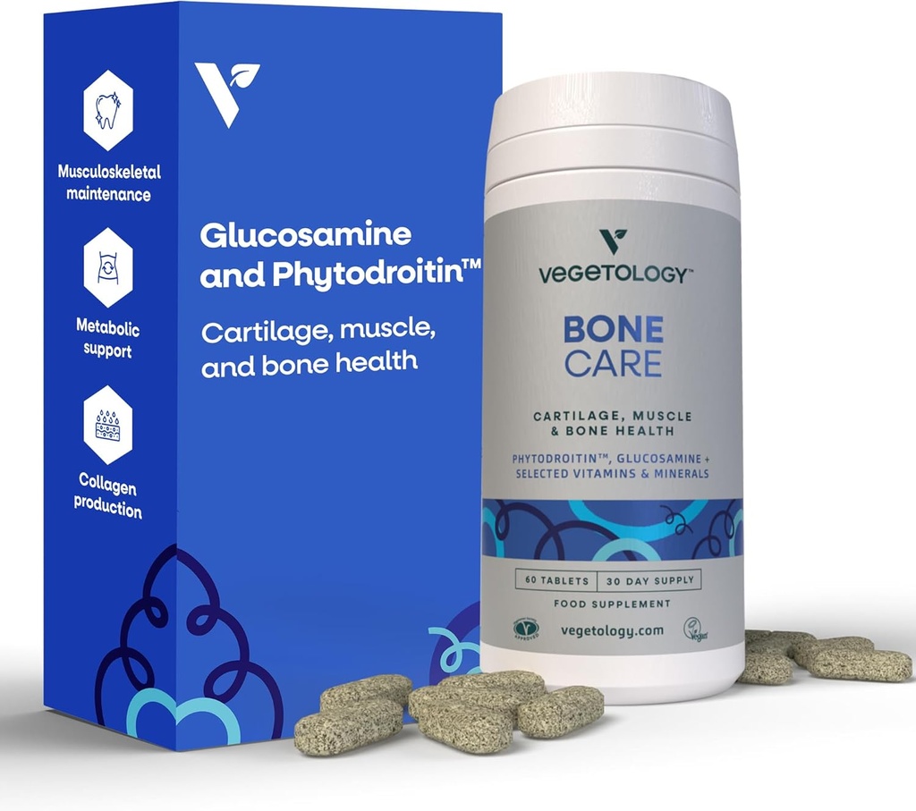 Bone Care Bone Health Supplements - Phytodroitin, Glucosamine, Vitamin D3 K2 & Food Supplement – Cartilage, Muscle & Joint Support Supplement – Vegan Bone Strength (60 Count)