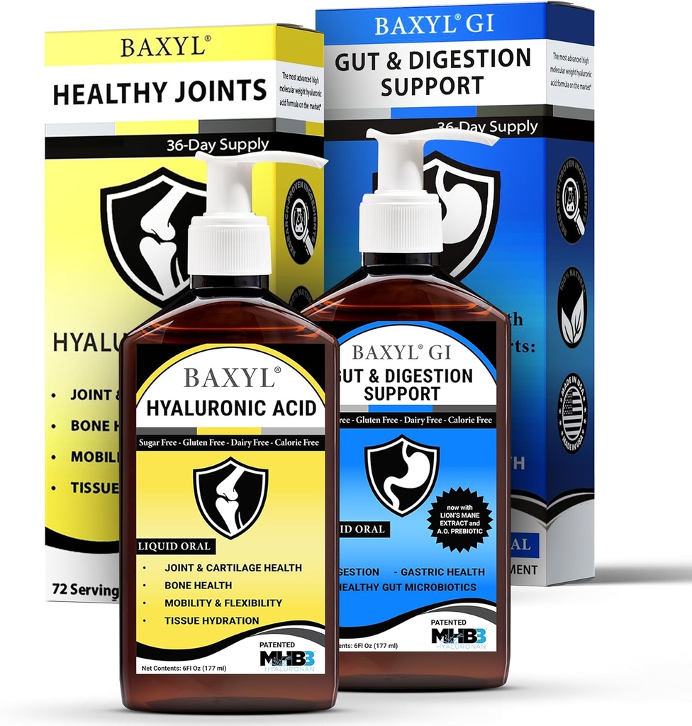 BAXYL & Baxyl Sche Paketi - (6 fl oz Her) - Hyaluronic Asit Ortak Supplement & Hylarunonan Amaferm Prebiyotik Digestive Supplement.