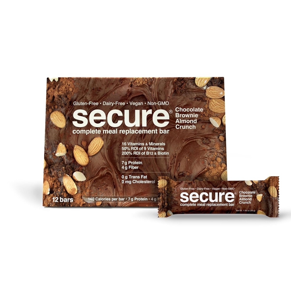 ANDREW LESSMAN Secure Complete Meal Change Bars - Chocolate Brownie Almond Crunch - 12 ct kutusu - 7g Protein. 11 Vitamins artı Inulin Fiber. Low Calorie. Gluten ve Dairy-Free, Vegan, Non-GMO