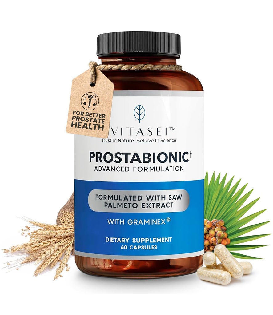 VITASEI Prostabonik Prostate Diyetary Supplements for Men W/Saw Palmetto, Bio-quercetin & Pygeum Africanum, Bathroom Trips - 60 Capsules